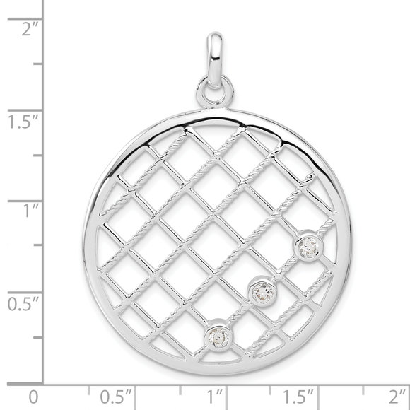 Sterling Silver White CZ Woven Circle Pendant - Picture 4 of 4